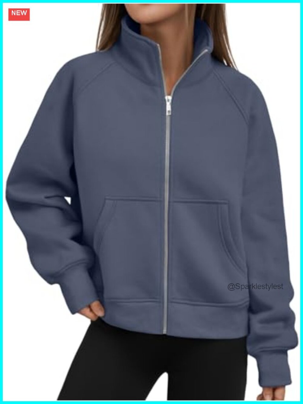 Women's Zip Up Cropped Hoodie Mock Neck Fleece Sweatshirt
